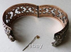 Beau Ancien Bracelet argent massif serti de diamants silver diamonds 72g