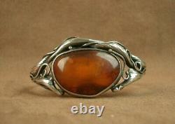 Beau Bracelet Ancien Art Nouveau En Argent Massif Et Ambre