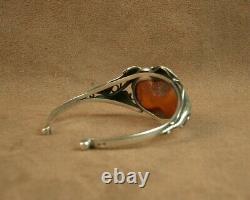 Beau Bracelet Ancien Art Nouveau En Argent Massif Et Ambre