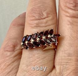 Beau Grenat Ancienne Bague Or Rose, Argent Massif, Joaillerie