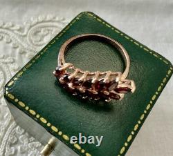 Beau Grenat Ancienne Bague Or Rose, Argent Massif, Joaillerie