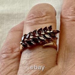 Beau Grenat Ancienne Bague Or Rose, Argent Massif, Joaillerie