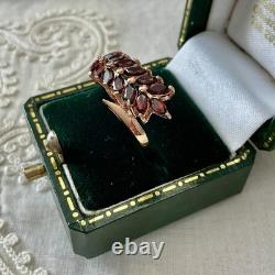 Beau Grenat Ancienne Bague Or Rose, Argent Massif, Joaillerie