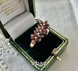 Beau Grenat Ancienne Bague Or Rose, Argent Massif, Joaillerie