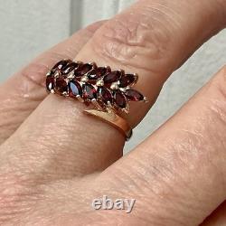 Beau Grenat Ancienne Bague Or Rose, Argent Massif, Joaillerie