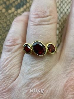 Beau Grenat, Vermeil, Argent, Ancienne Bague Trilogie Argent Massif Art Deco