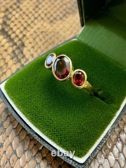 Beau Grenat, Vermeil, Argent, Ancienne Bague Trilogie Argent Massif Art Deco
