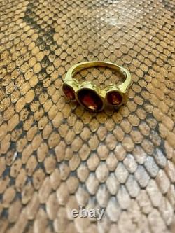 Beau Grenat, Vermeil, Argent, Ancienne Bague Trilogie Argent Massif Art Deco