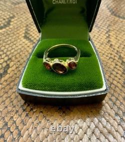 Beau Grenat, Vermeil, Argent, Ancienne Bague Trilogie Argent Massif Art Deco