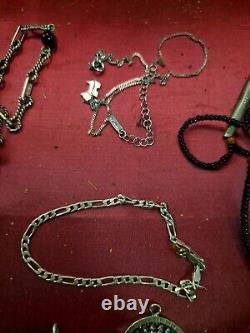 Beau Lot De 25 Bijoux Ancien Argent Massif Collier Bracelet Bague 236 Grammes