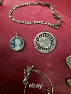 Beau Lot De 25 Bijoux Ancien Argent Massif Collier Bracelet Bague 236 Grammes