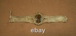 Bel Important Bracelet Ancien En Argent Massif Et Pierre Dure