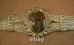 Bel Important Bracelet Ancien En Argent Massif Et Pierre Dure
