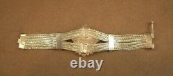 Bel Important Bracelet Ancien En Argent Massif Et Pierre Dure