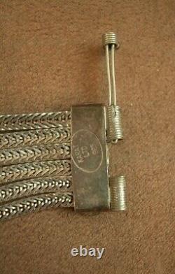 Bel Important Bracelet Ancien En Argent Massif Et Pierre Dure