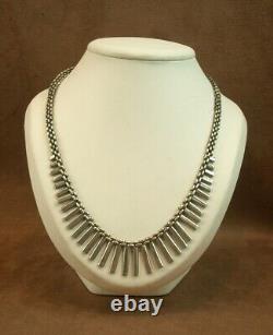 Bel Important Collier Draperie Ancien En Argent Massif Art Deco Moderniste