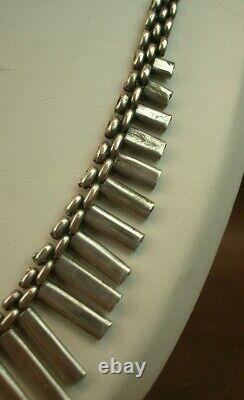 Bel Important Collier Draperie Ancien En Argent Massif Art Deco Moderniste