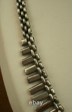 Bel Important Collier Draperie Ancien En Argent Massif Art Deco Moderniste