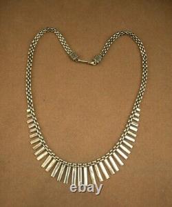 Bel Important Collier Draperie Ancien En Argent Massif Art Deco Moderniste