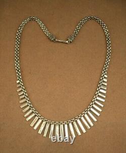 Bel Important Collier Draperie Ancien En Argent Massif Art Deco Moderniste