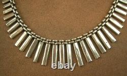 Bel Important Collier Draperie Ancien En Argent Massif Art Deco Moderniste