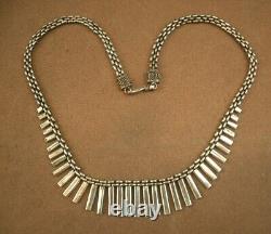 Bel Important Collier Draperie Ancien En Argent Massif Art Deco Moderniste