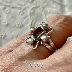 Belle Améthyste, Perle, Argent Massif, Sublime Bague Ancienne