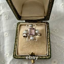 Belle Améthyste, Perle, Argent Massif, Sublime Bague Ancienne