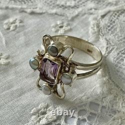 Belle Améthyste, Perle, Argent Massif, Sublime Bague Ancienne