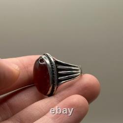 Belle Bague Ancienne En Agate En Argent Massif De Style Romain