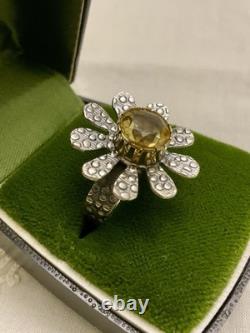 Belle Citrine Ancienne Bague Fleur Vermeil Et Argent Massif Ouvragée