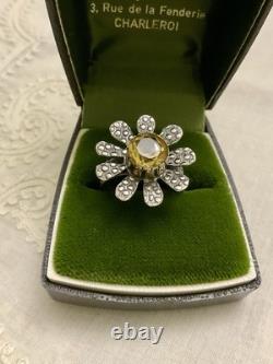 Belle Citrine Ancienne Bague Fleur Vermeil Et Argent Massif Ouvragée