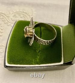 Belle Citrine Ancienne Bague Fleur Vermeil Et Argent Massif Ouvragée