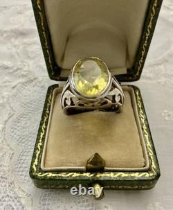 Belle Citrine Véritable, Argent Massif Ouvragé, Imposante Bague Ancienne