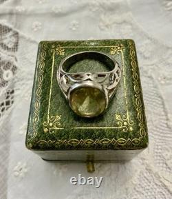 Belle Citrine Véritable, Argent Massif Ouvragé, Imposante Bague Ancienne