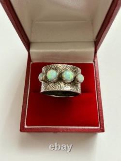 Belle OPALE ANCIENNE LARGE BAGUE EN ARGENT MASSIF ENTIÈREMENT OUVRAGÉ
