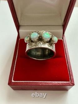 Belle OPALE ANCIENNE LARGE BAGUE EN ARGENT MASSIF ENTIÈREMENT OUVRAGÉ