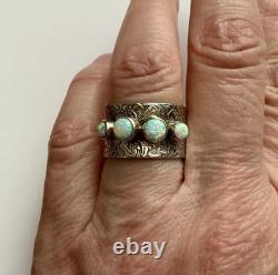 Belle OPALE ANCIENNE LARGE BAGUE EN ARGENT MASSIF ENTIÈREMENT OUVRAGÉ