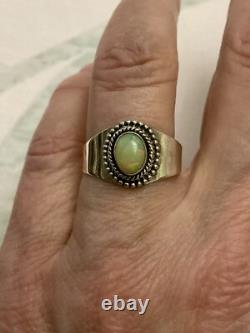 Belle Opale Naturelle Argent Massif, Ancienne Bague Art Deco