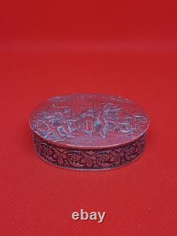 Belle ancienne boîte en argent massif scène de fête Poinçon Austro hongrois