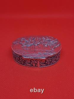 Belle ancienne boîte en argent massif scène de fête Poinçon Austro hongrois
