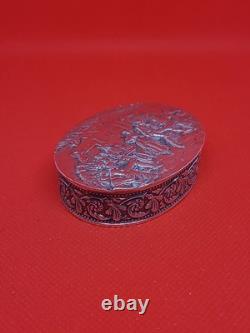 Belle ancienne boîte en argent massif scène de fête Poinçon Austro hongrois