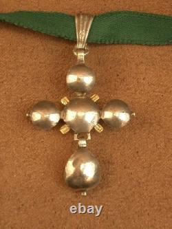 Belle croix badine ancienne en argent massif et pierres XIXe siècle