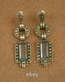 Belles Boucles D Oreilles Pendantes Anciennes Art Deco Argent Massif Et Pierres