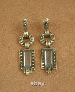 Belles Boucles D Oreilles Pendantes Anciennes Art Deco Argent Massif Et Pierres