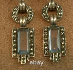 Belles Boucles D Oreilles Pendantes Anciennes Art Deco Argent Massif Et Pierres