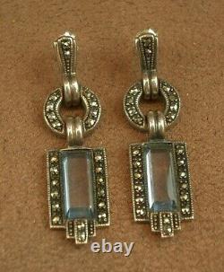Belles Boucles D Oreilles Pendantes Anciennes Art Deco Argent Massif Et Pierres