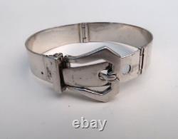Bijou Ancien Argent Massif Bracelet Rigide à Boucle de Ceinture circa 1960-1970