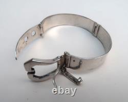 Bijou Ancien Argent Massif Bracelet Rigide à Boucle de Ceinture circa 1960-1970