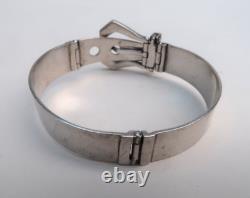 Bijou Ancien Argent Massif Bracelet Rigide à Boucle de Ceinture circa 1960-1970